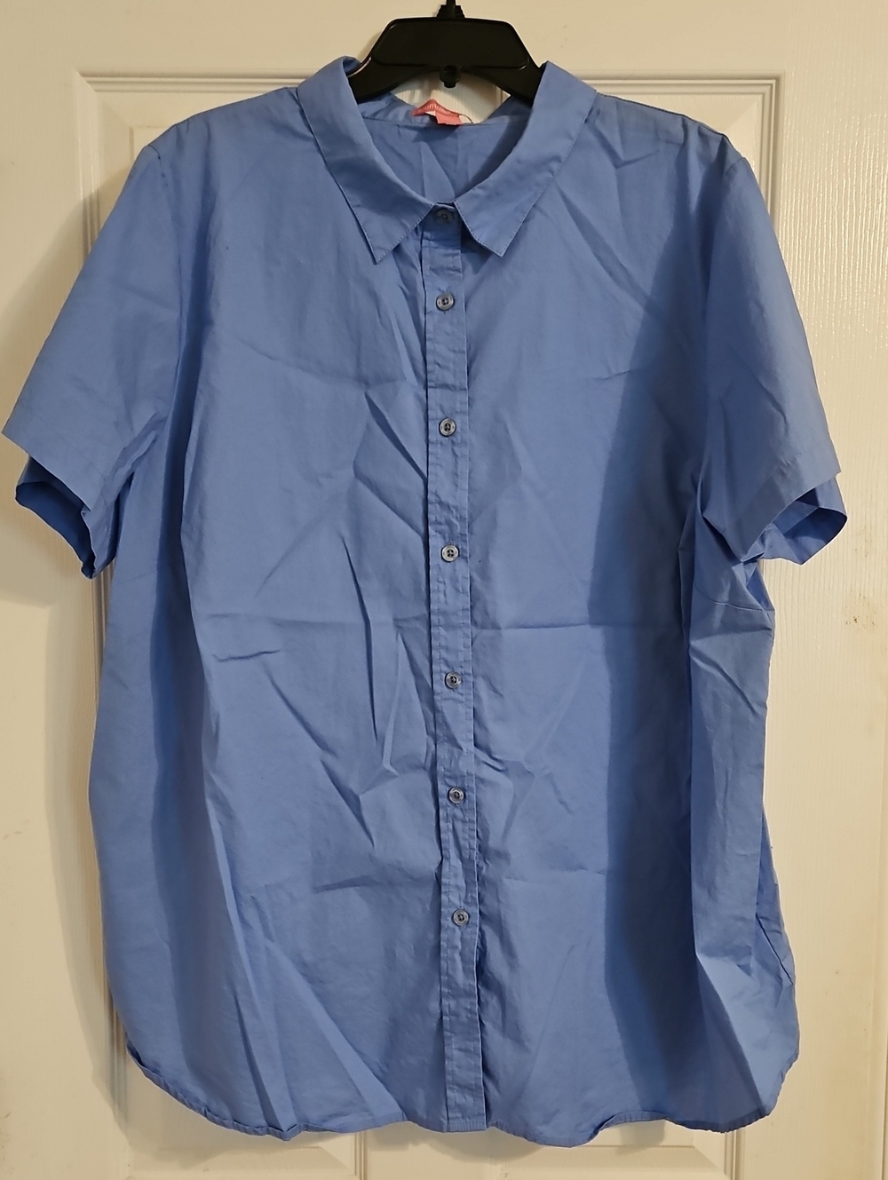 Woman Within Casual Short-Sleeve Button-Down Shirt in Light Blue